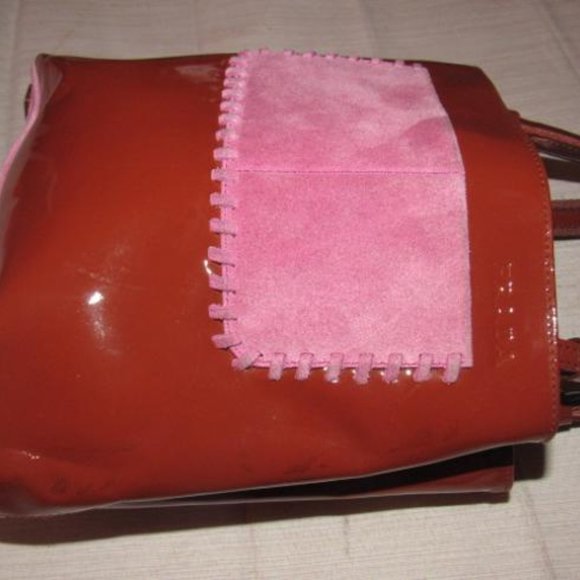 Prada Vintage Red Patent Leather And Pink Suede Designer Satchel Purse - Picture 7 of 11
